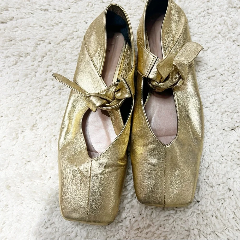 Vicenza Bow Mary Jane Silver leather flats square toes ballet Anthropologie - Picture 9 of 14